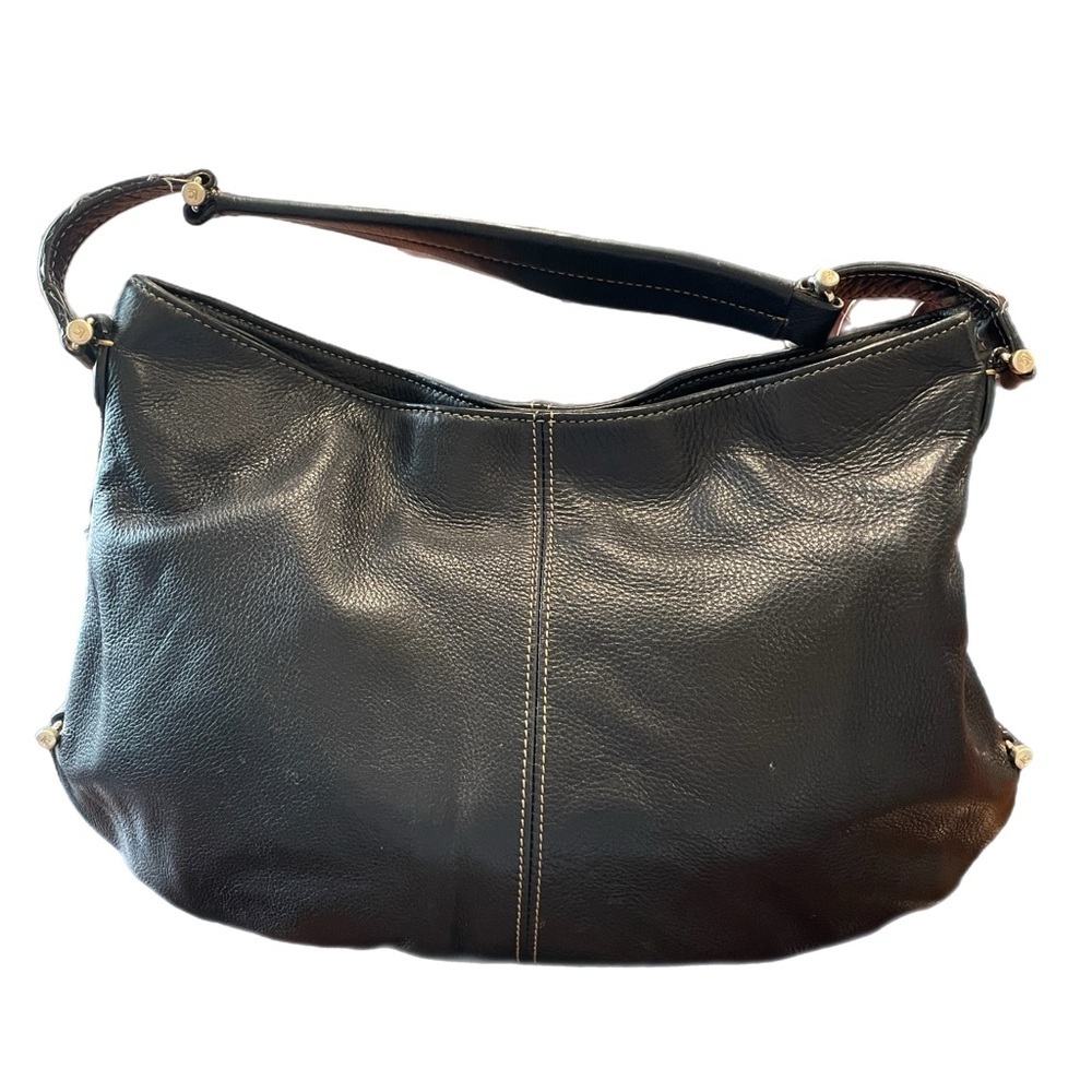 LC Leather black pebbled leather hobo bag with silver hardware mag closure P7